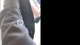 Сисястая молодая стюардесса дрочит киску в туалете